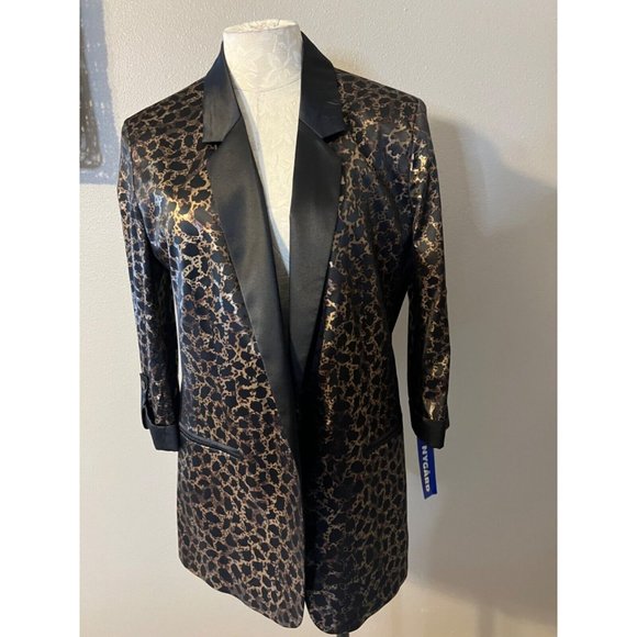 Nygard Jacket M Medium Black Brown Gold Animal Print Rolled Cuff Lightweight NWT - Picture 3 of 12